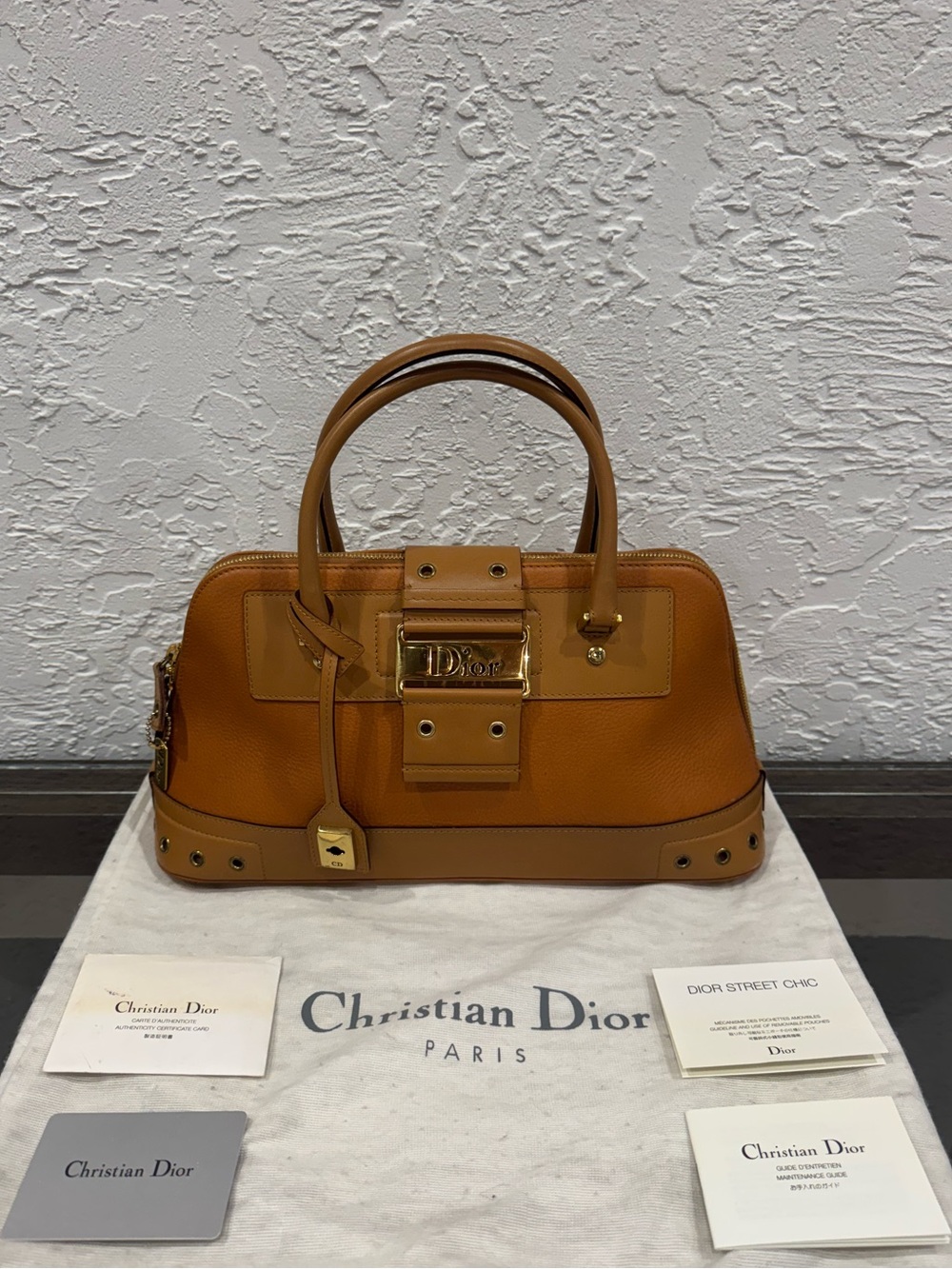 Christian Dior Street Chic Uptown Hand Bag Brown Leather Gold HW 2002 Vintage